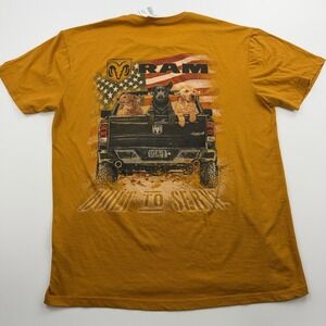 Dodge Ram Shirt Mens Medium Orange Built to Serve Front and Back Print Dog